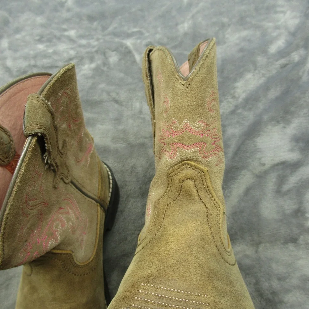 Ariat‎ Girls Boots 6 B Pink Embroidered Tan Leather Square Toe Fatbaby II Cowboy